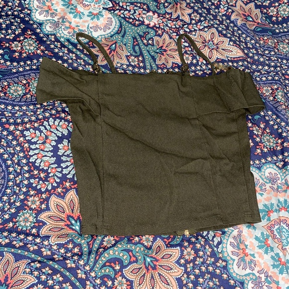 Haute Monde Adjustable Spaghetti Strap Off Shoulder Front Zip up Crop Top - Picture 7 of 7